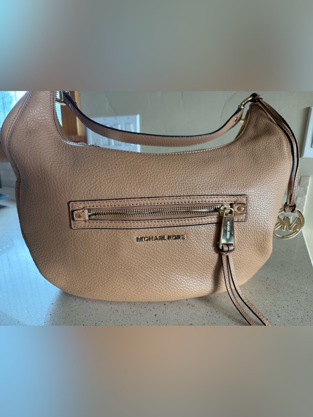 Michael Kors Pebbled Leather Shoulder Bag in Camel